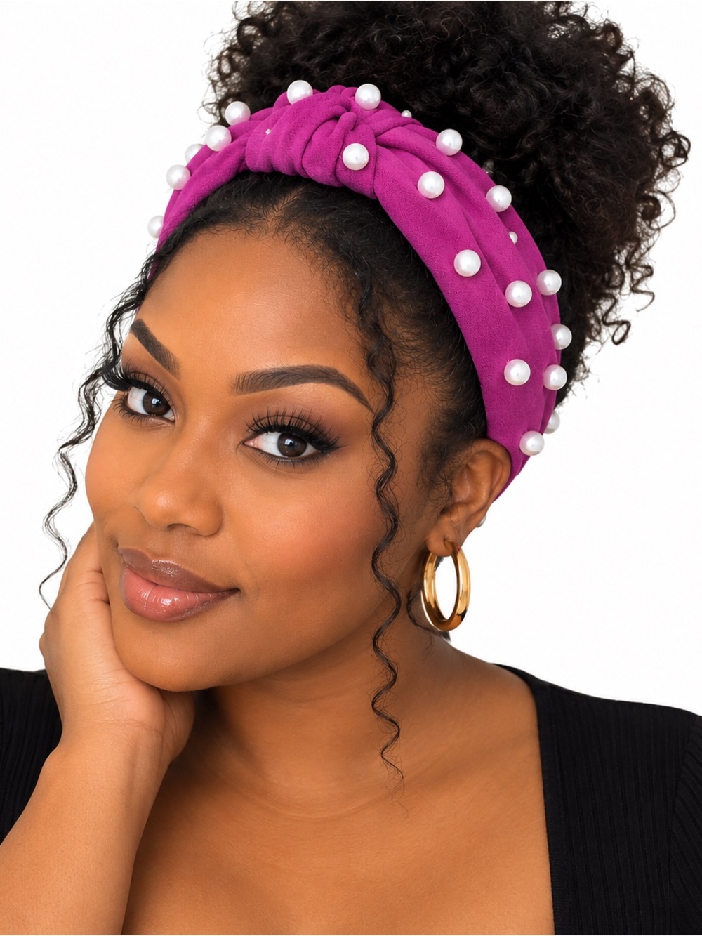 Magenta Pearl-Embellished Knotted Headband